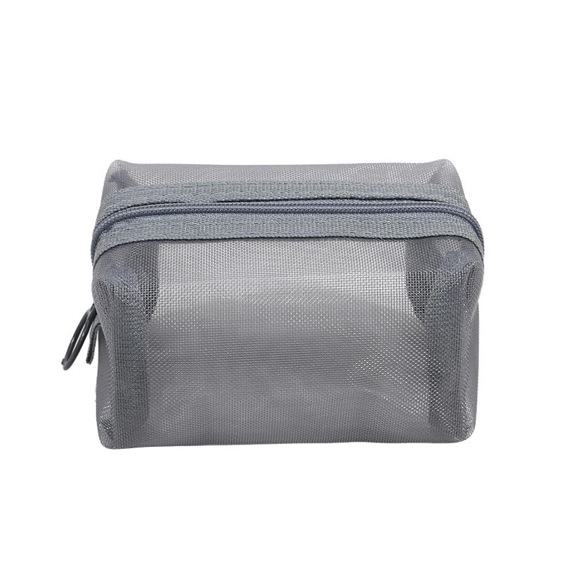 Mini Clear Nylon Mesh Cosmetic Bags Cute Women Small Lipstick Makeup Bags Pouch Data Line Key Earphone Organizer Case: black