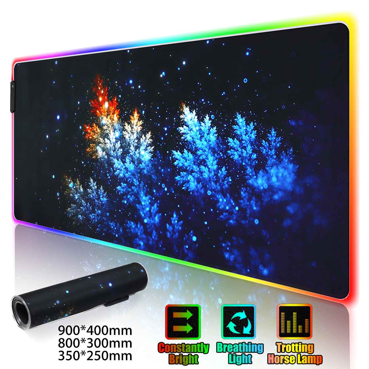 LED RGB Gaming Mouse Pad Large Gamer Mousepad USB Backlit Rainbow Non-Slip Rubber Computer Mat Keyboard Desk Pad