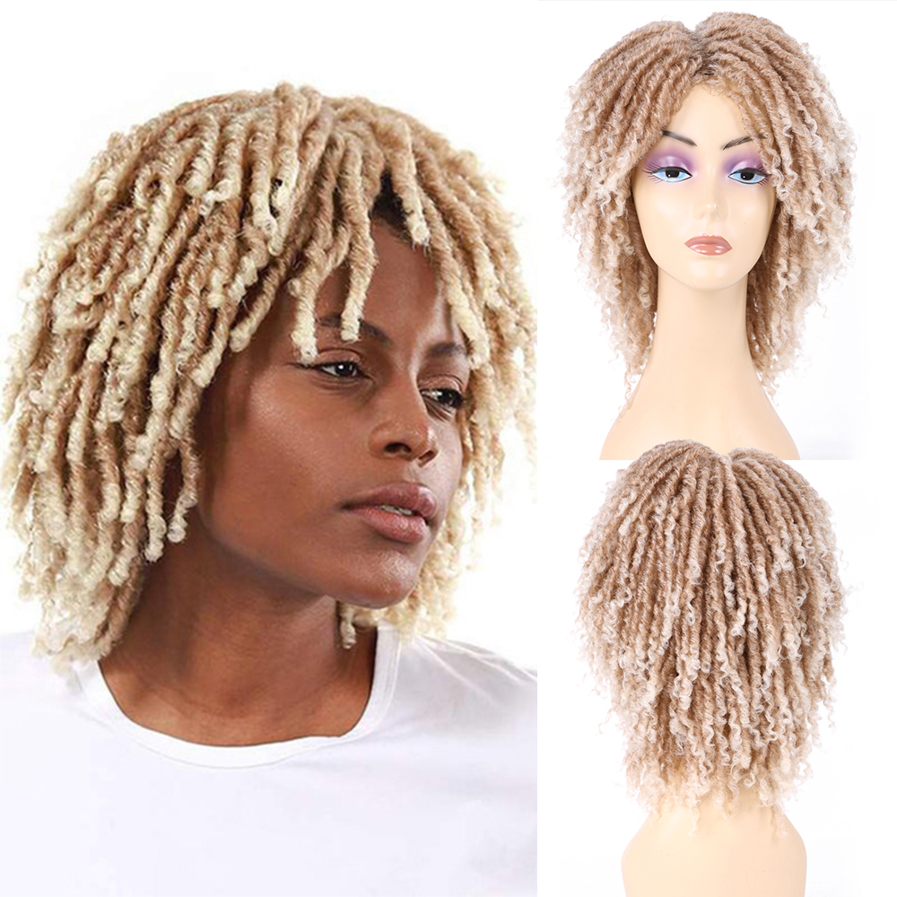 Peluca corta de rastas para mujeres negras, pelucas Afro rizadas, sintéticas, resistentes al calor, transpirables, trenzas de pelo sintético