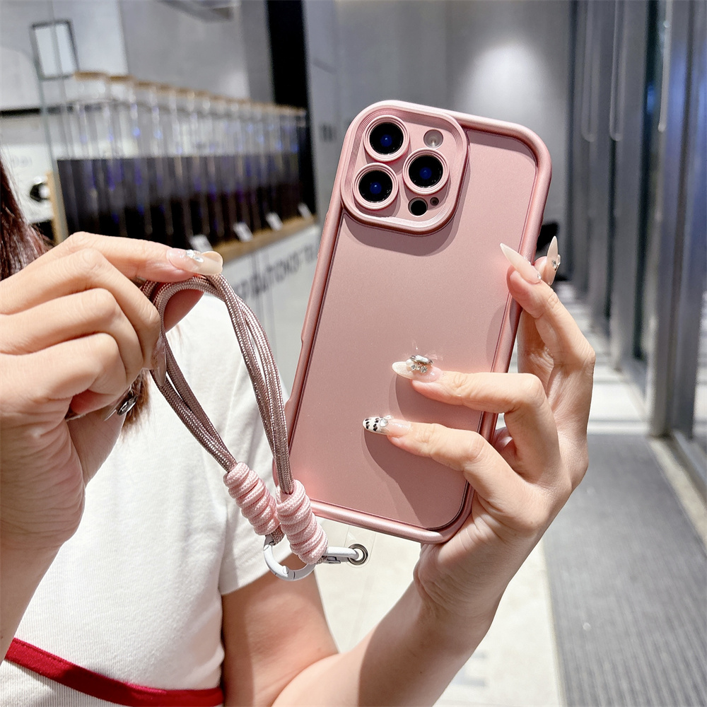 Pink Lanyard Soft Phone Case For iPhone 11 12 13 14 15 Pro Max 16 Pro Max Plus X Xr Xs Max Wrist Band Shockproof Cover: silicio / Beige