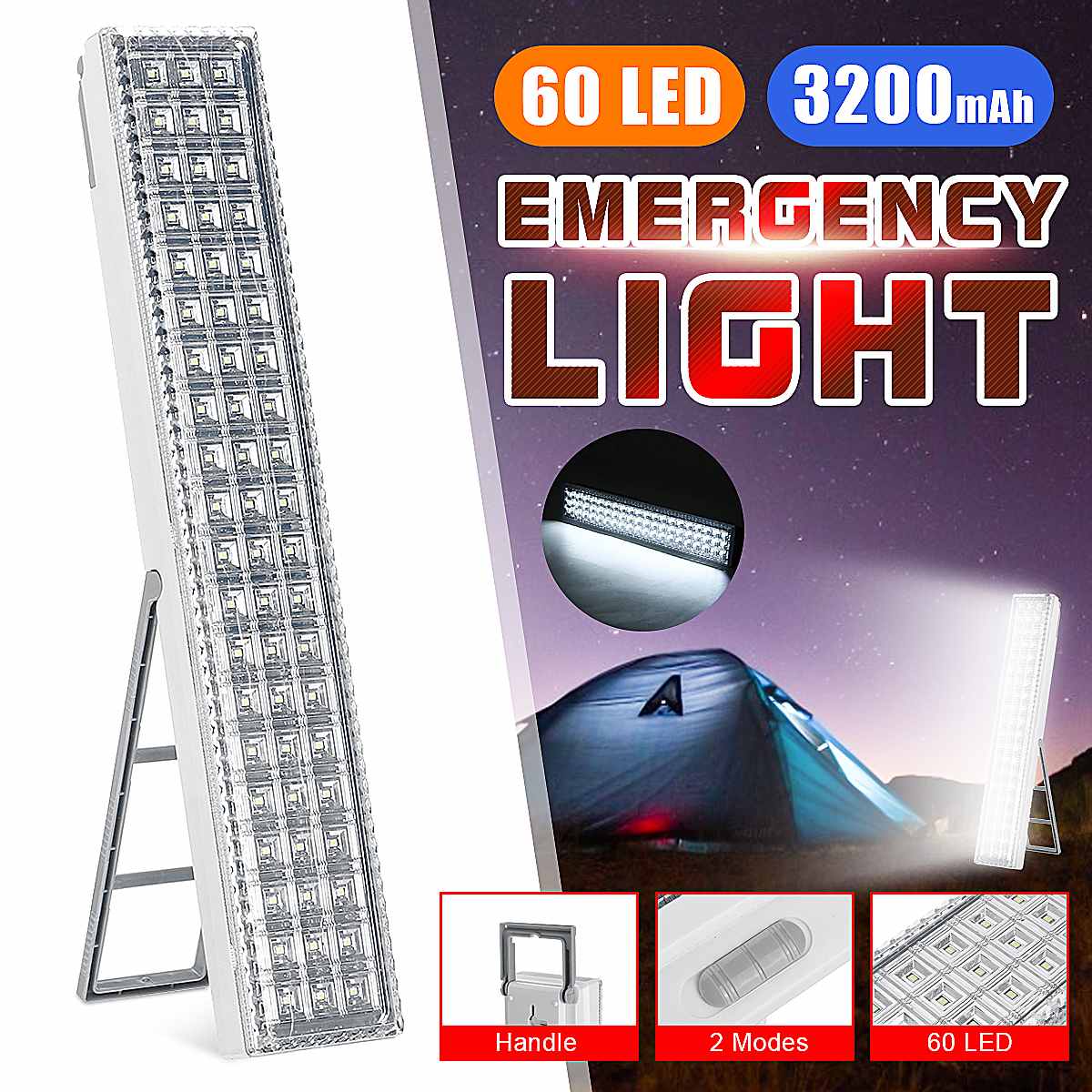 60 LED Lumière De Secours SMD Multifonction Rechargeable L'émergie Sécurité D'éclairage Pour La Maison Camp Extérieur