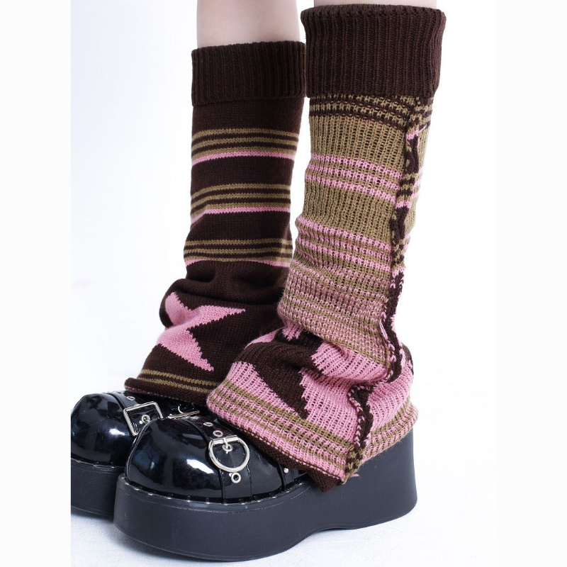 Gyaru-calentadores de piernas góticos Harajuku, calentadores de piernas sexys, calcetines tejidos a rayas, cubierta de pierna de Lolita para mujer, calcetines holgados, manguito de bota, mangas de bota