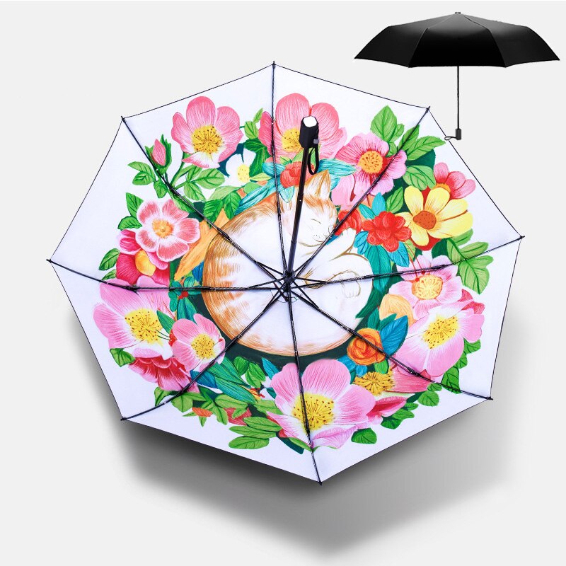 Vijverkarpers printen dames dames regen- en zonneparaplu 3 opvouwbare 8 baleinen zonnescherm uv-bescherming paraplu's guarda chuva: 9