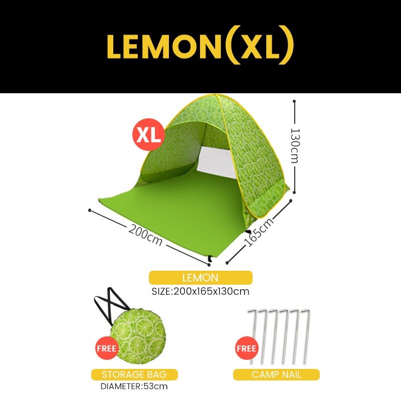 Tiendas de campaña para acampar en la playa, tiendas de campaña Aotomatic Pop Up plegable para niños, tiendas para acampar del sol para 1-2 personas: Lemon-XL