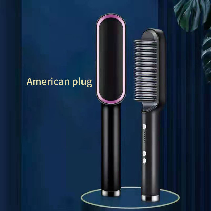 Alisador de pelo portátil para el hogar, peine rizador, calefacción a temperatura constante, herramienta antiquemaduras para el cuidado del cabello: Black US Plug
