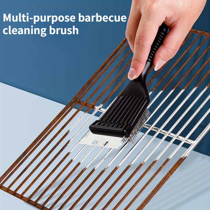 1pc Grillreiniger Draagbare Diepe Reiniging Stalen Borstel Plastic Handvat BBQ Reinigingsborstel BBQ Accessoires Keukengadgets, 8in, Sch