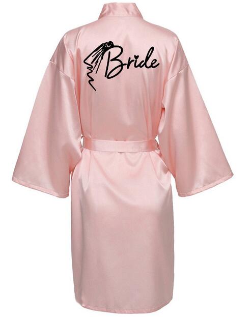Wedding Party Team Bride Robe With Black Letters Kimono Satin Pajamas Bridesmaid Bathrobe SP033: XL / GRAY