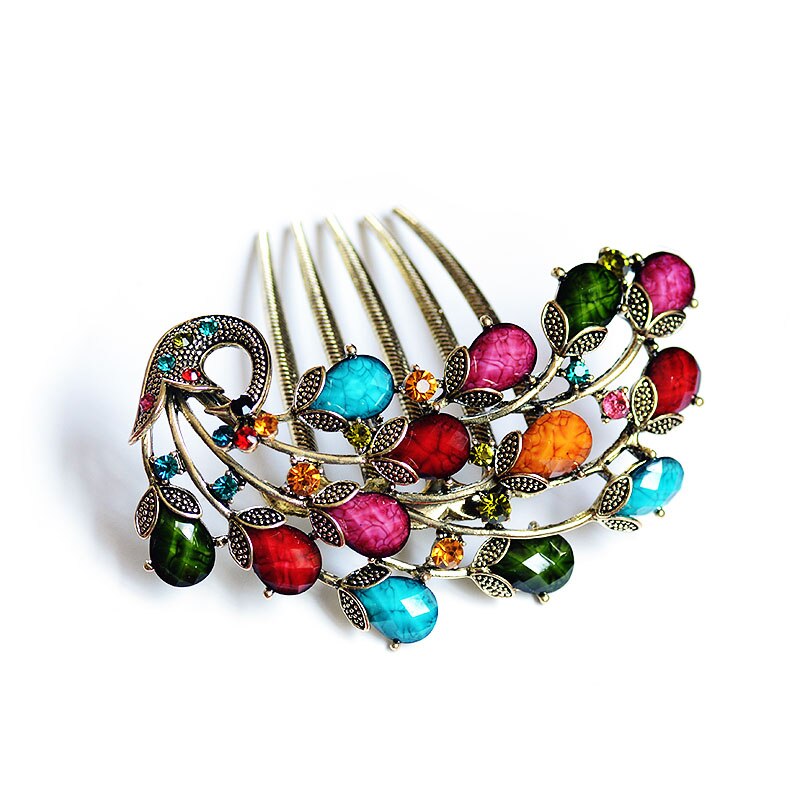 Morkopela vintage pavão pente de cabelo jóias bronze antigo metal grampo de cabelo hairpins mulheres banquete acessórios para o cabelo: multi