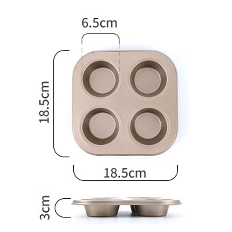 4/6/12 Cup DIY Cupcake Pan Muffin Tray Cupcake Mold Non Stick Bakeware Biscuit Pan Microwave Cake Mold Carbon Steel Baking Tray: Golden 4 Cup