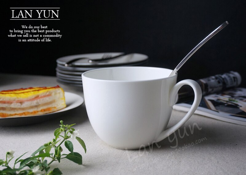 480 ML, tasse blanche simple de matin de porcelaine d'os, tasse de céréale de petit déjeuner de porcelaine, tasses en céramique tasses de café, grande tasse de thé de lait, gobelet