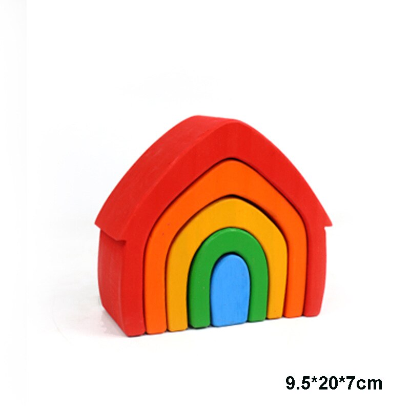 Arcobaleno Blocchi di Costruzione di Giocattoli In Legno per Bambini Creativo Stacker Montessori Educativi Giocattoli per I Bambini Regali Ideali: rainbow house