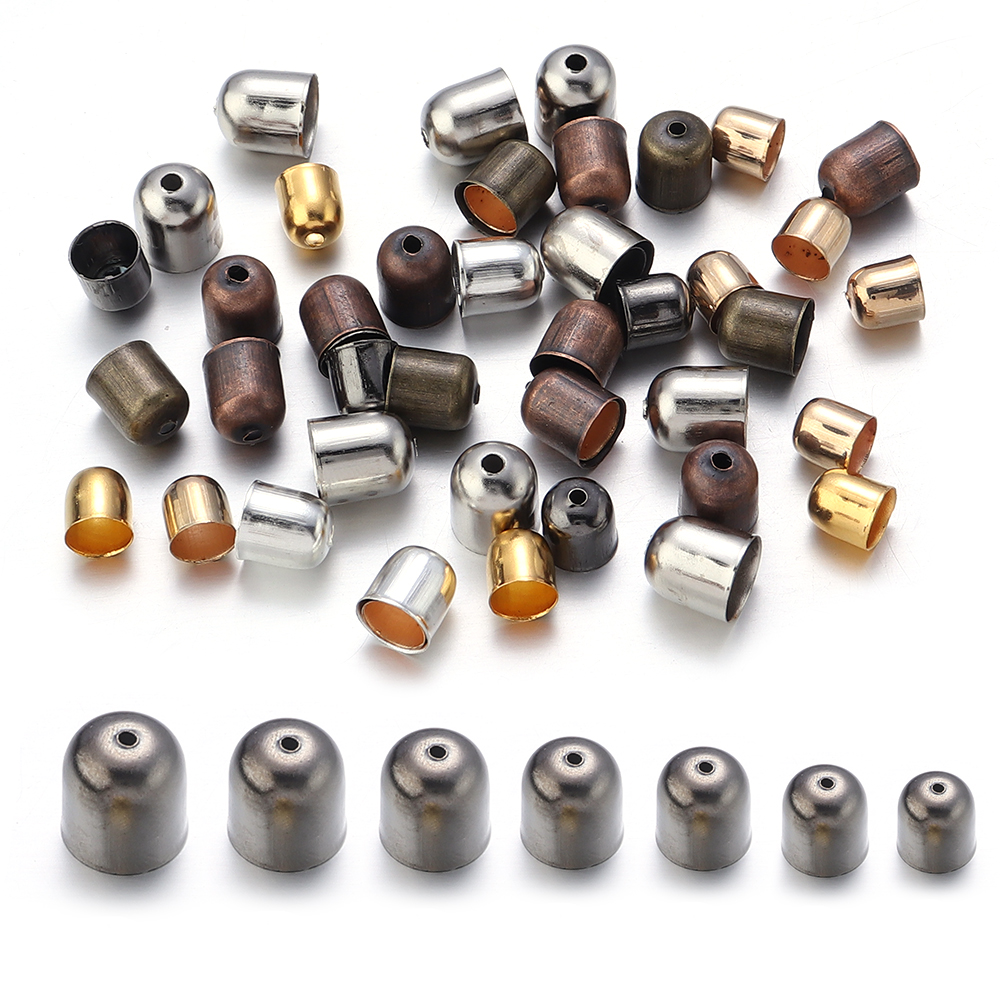 Lote de 50-100 unidades de tapas de borla de Punta final, cordones de cuero, pulseras, hebilla, engarce de cuentas para fabricación de joyas, 4, 5, 6, 7, 8 y 10mm