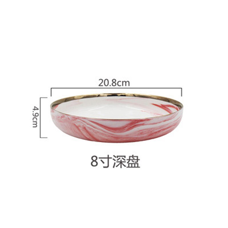 Vaaleanpunainen marmori keramiikka 1 kpl illallinen lautanen riisisalaatti nuudelit kulho keittolautaset astiasto setit kodin astiasto keittiön keittotyökalu: 8 tuuman syvä levy