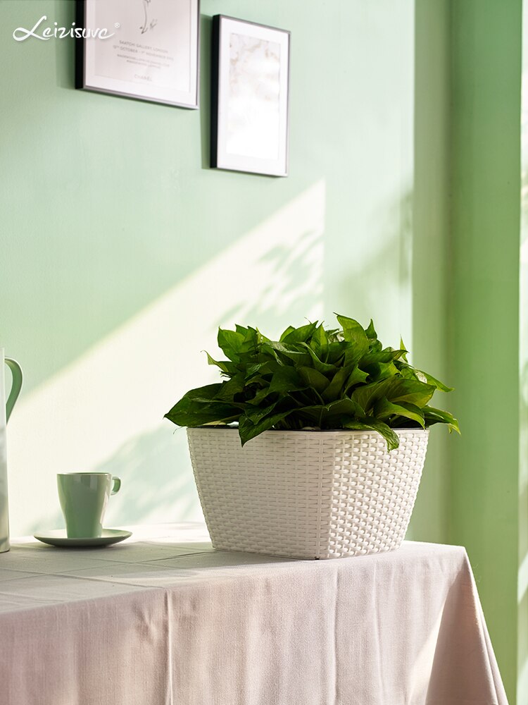 Maceta de mimbre de imitación para mesa, de resina, Pastoral, para el hogar