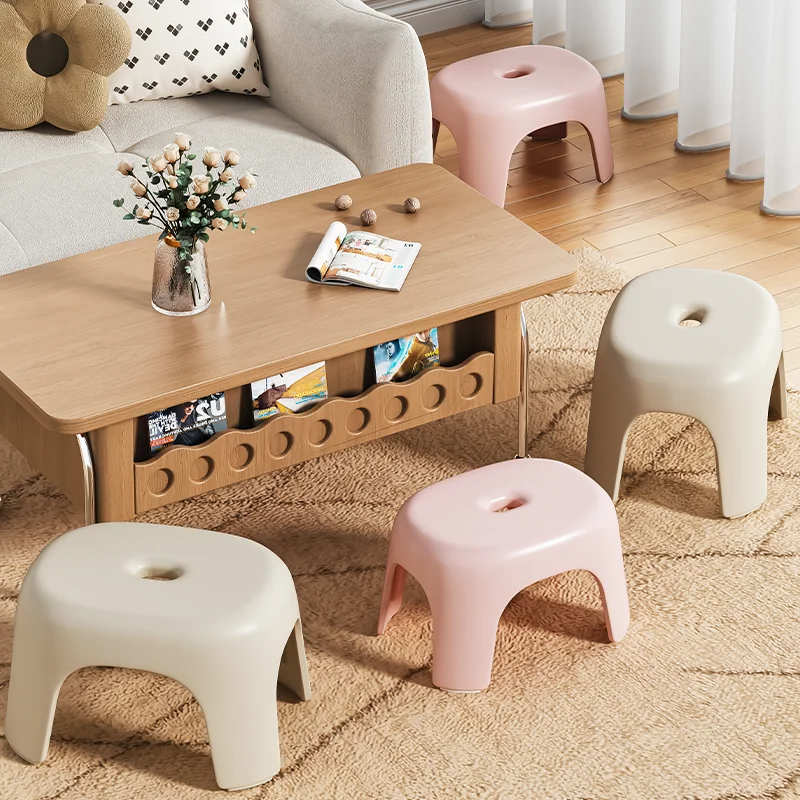 Taburete pequeño de plástico grueso para el hogar, mesita para café de sala de estar, taburete apilable, habitación de alquiler para baño
