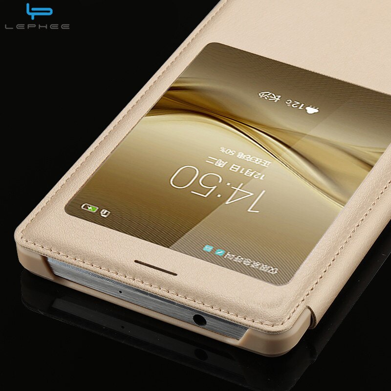 LEPHEE for Huawei Mate 8 9 Case Huawei Ascend Mate8 Cover GOLD Hard Back Cover Window Flip Leather Cases for Huawei Mate8 10