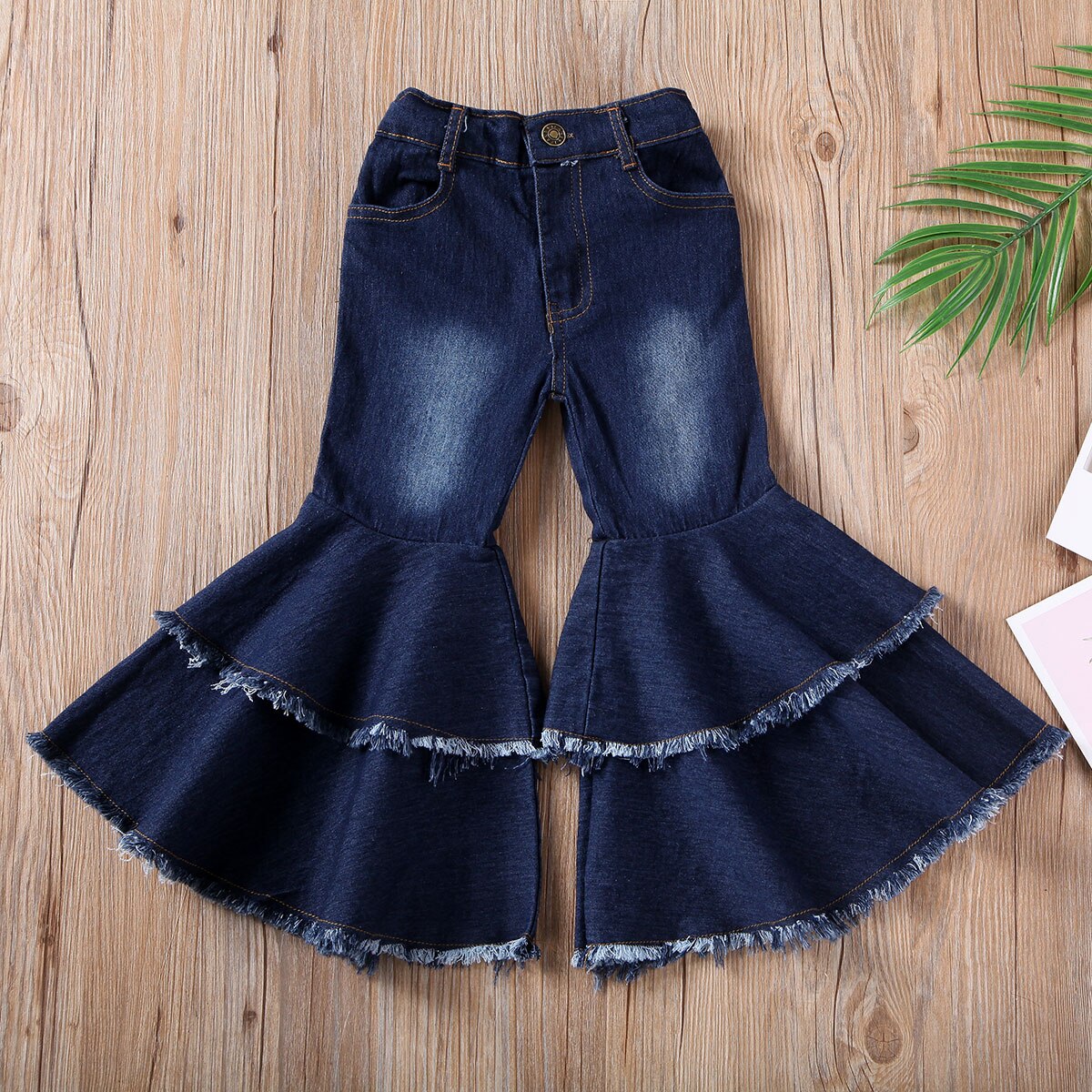 Girls Fared Jeans Pants Toddler BabyKids Girls Jeans Bell-bottom Trousers Wide leg Denim Pants