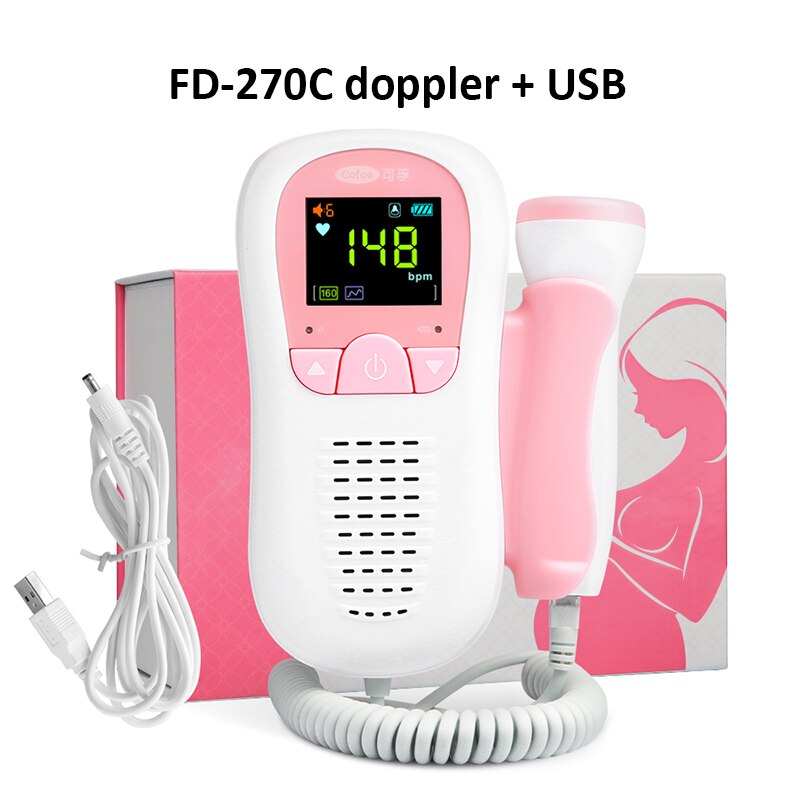 Cofoe doppler føtal pulsmåler ultralyd baby hjemme gravid lyd hjerteslag detektor til baby sundhedsmonitor 2.0 mhz: Fd -270c