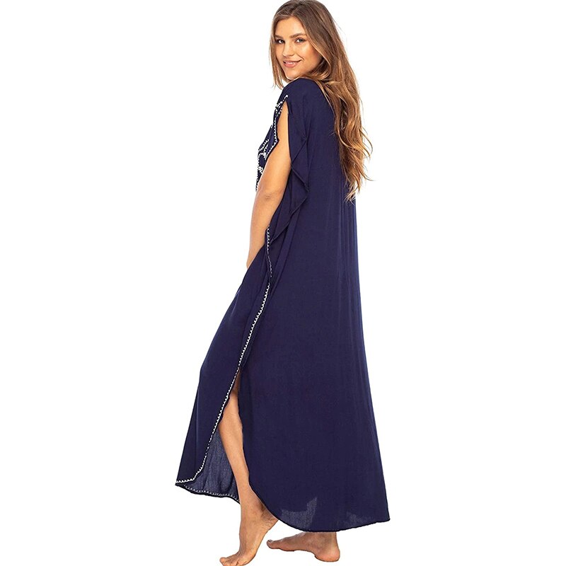 Beach Cover up Cotton Embroidered Bikini Cover up Plus size Women Party Maxi Dress Robe Plage Beach Pareo