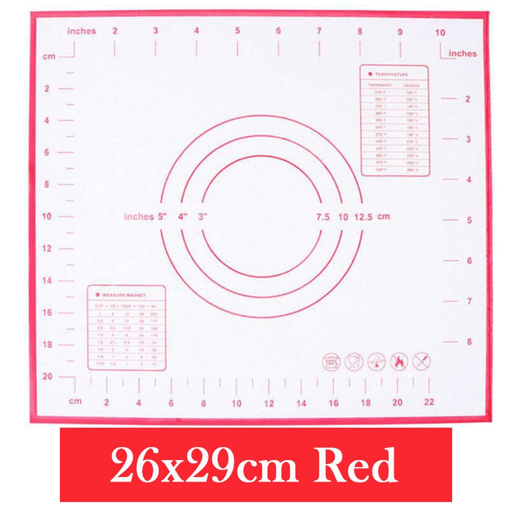 Multi-Size Non-Stick Siliconen Bakken Mat Met Schaal Rolling Deeg Pad Kneden Mat Keuken Koken Pastry Sheet Oven liner: 26x29cm  red