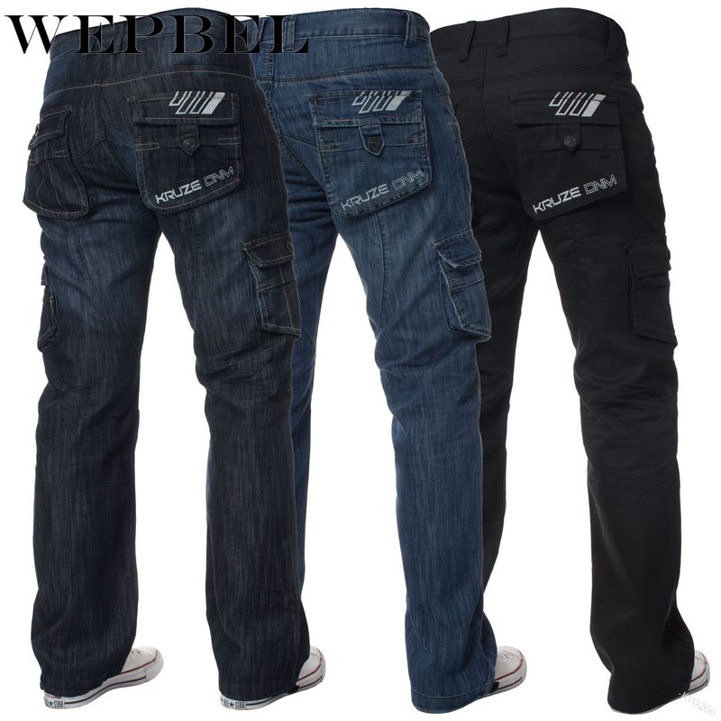Wepbel miesten denim jogger cargo farkut pestyt denim pitkät housut plus koko taskulla
