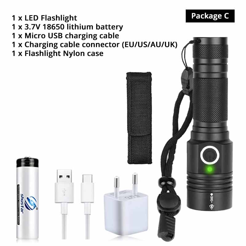 Super helle XHP50 LED Taschenlampe Mit bottom magnet Wasserdichte Taschenlampe Unterstützung zoom 4 Beleuchtung modi camping lampe: Package C