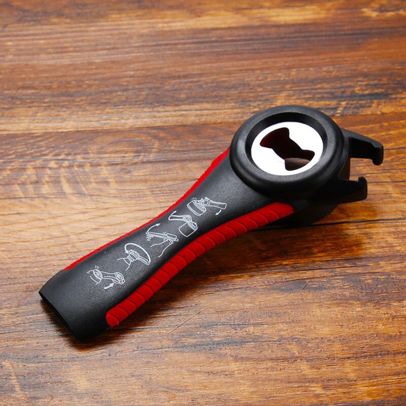 All In One Bottle Opener Jar Can Kitchen Manual Tool Gadget Multifunction: Black Red