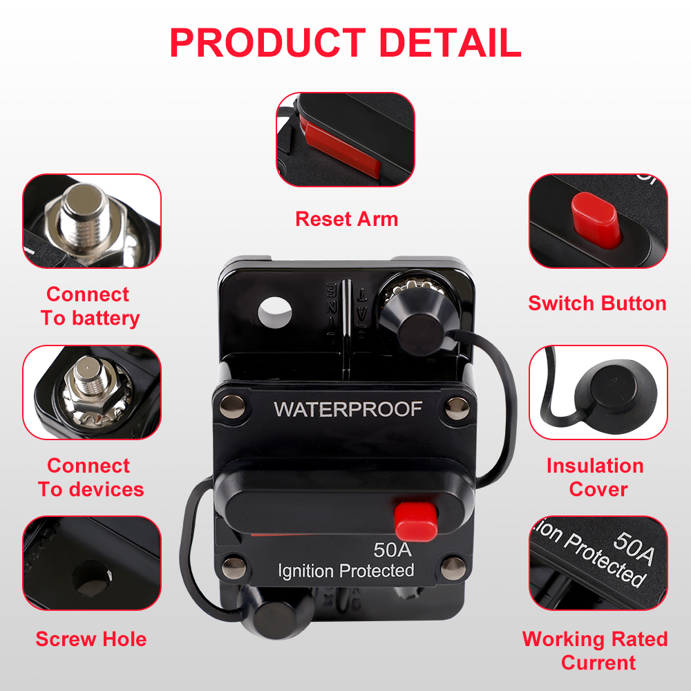 30A-300A Circuit Breaker 12V - 48V DC 12 Volt Circuit Breaker Inline with Manual Reset Waterproof for Marine Boat Trolling Car