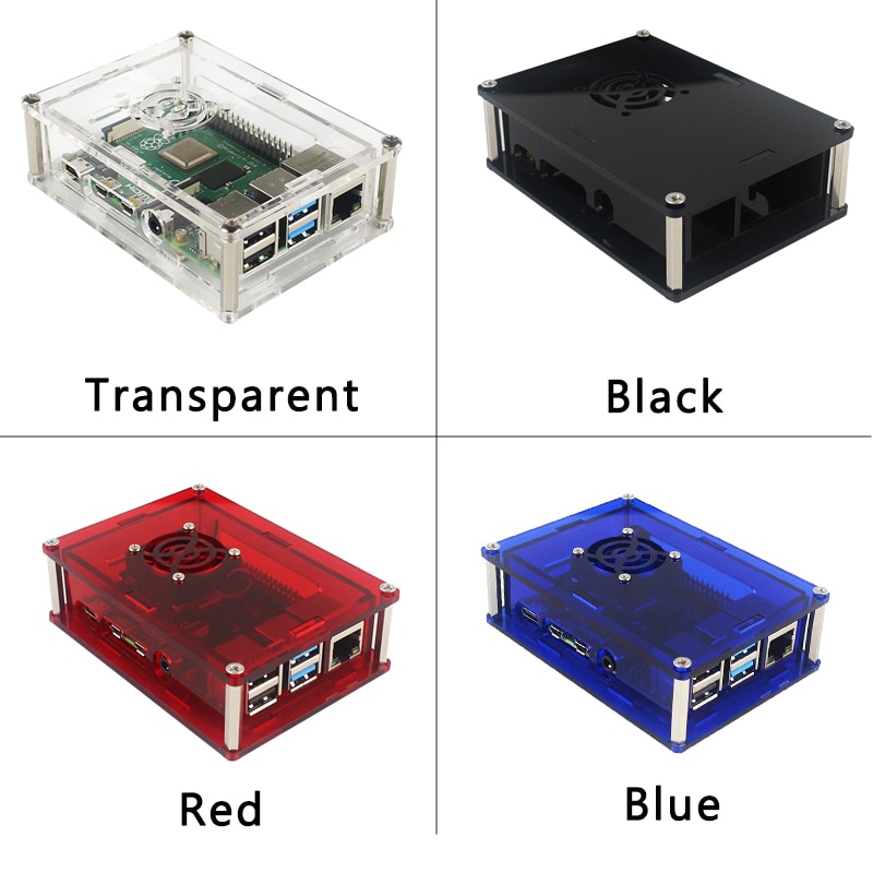 Upgraded Raspberry Pi 4 Acrylic Case Clear Black Blue Red Transparent Shell with Cooling Fan for Raspberry Pi 4 Model B RPI 4