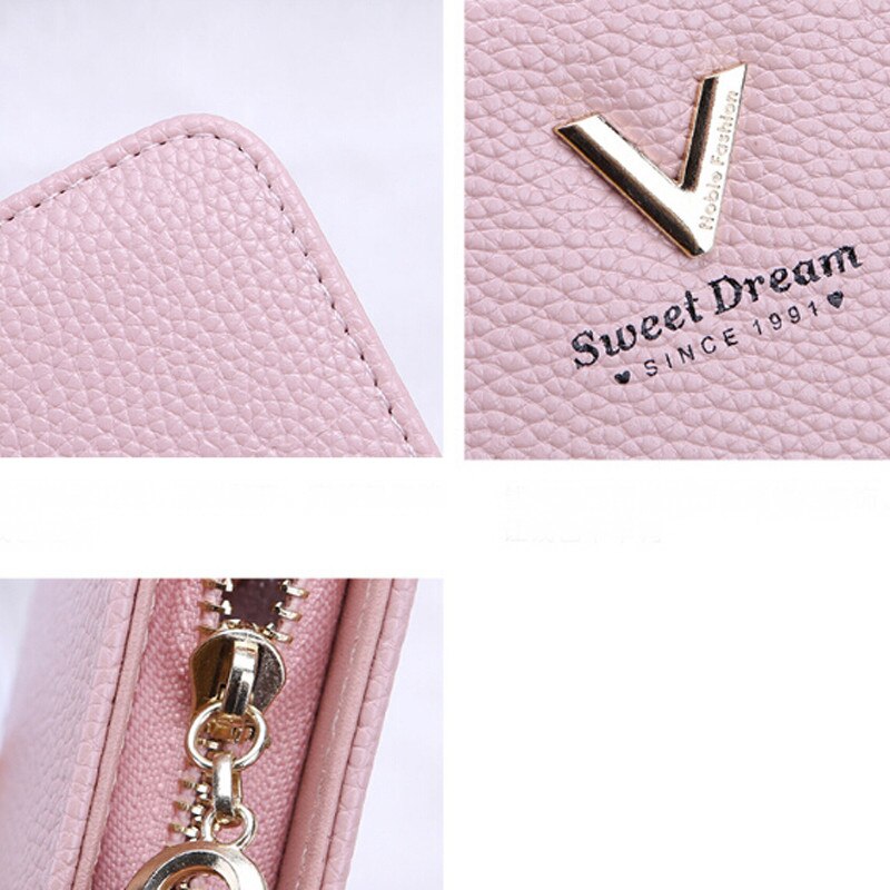 V brev armbånd kvinder lang kobling tegnebog stor kapacitet tegnebøger kvindelig pung dame punge telefon lomme kortholder carteras