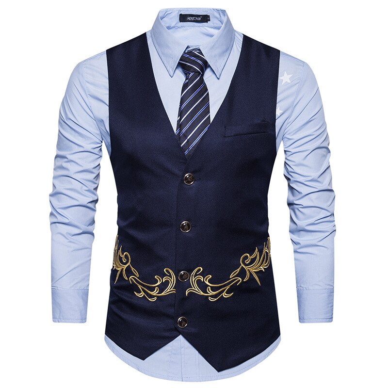 Neue herren Geschäft lässig schlank passen Westen Frühling Herbst fest Farbe Einzelne Tasten Männer Westen Männlichen anzug: Marineblau / XL