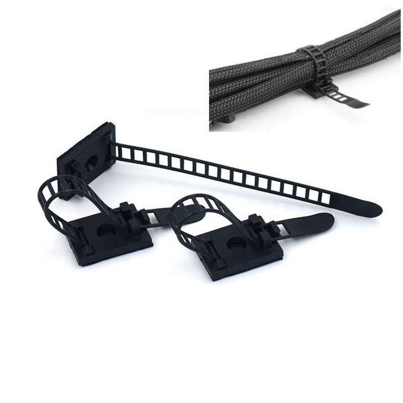20Pcs Sticky Adjustable Wire Ties Cable Clips Clamp Plastic Self Adhesive Cable Organizer Fix Holder Cord Management