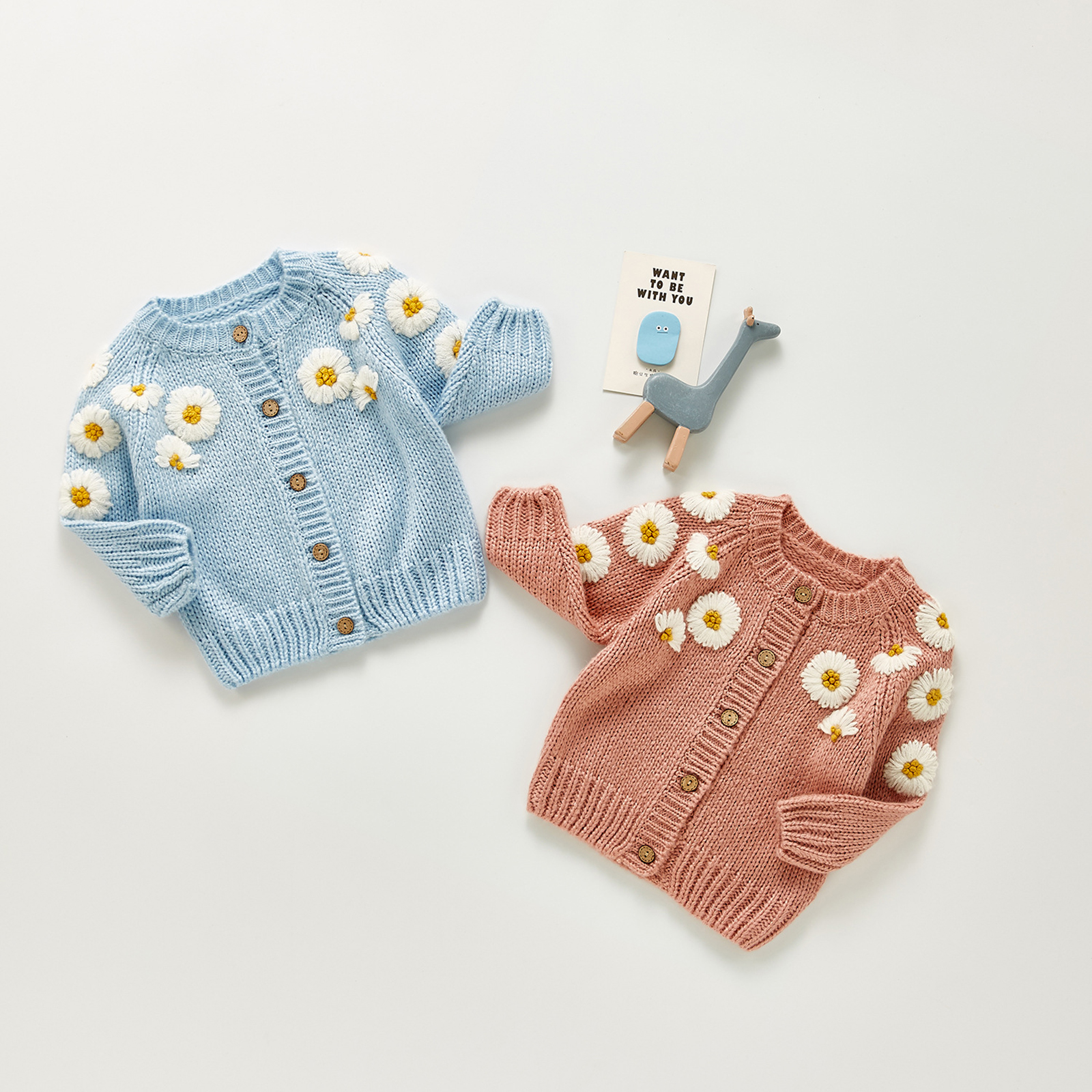 Pasgeboren Baby Meisjes Trui Jassen Peuter Bloemen Borduren Lange Mouwen Single-Breasted Gebreide Bovenkleding Herfst Babykleertjes