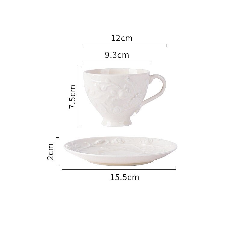 European Decorative Border Plate White Ceramic Wedding Party Dessert Tray Cake Dish Home Pasta Bread Breakfast Service Plate: 1 Cup 1 Saucer B