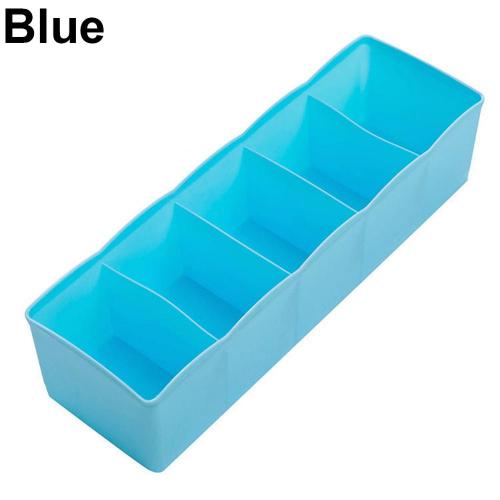 5 Cells Plastic Storage Box Tie Bra Socks Drawer Cosmetic Divider Tidy Organizer: Blue