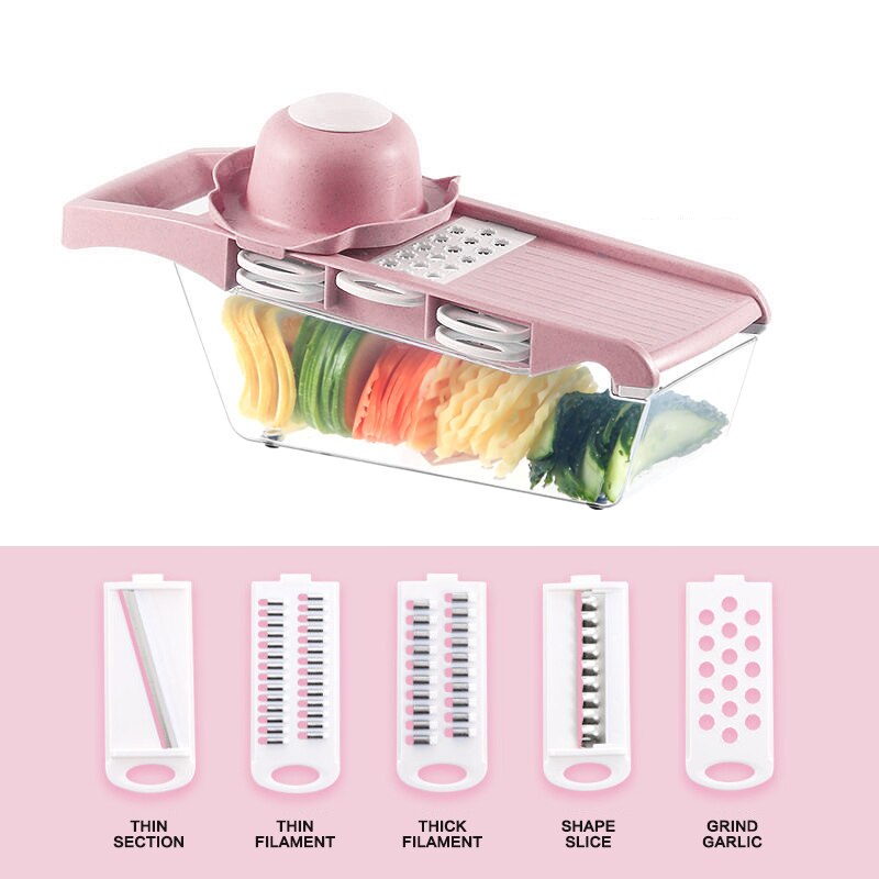 Multifunctionele Keuken Tool Thuis Shredder Koken Machine Snijden Po Tato Slicer Keuken Accessoires Koken Slicer Gereedschap Set: Pink