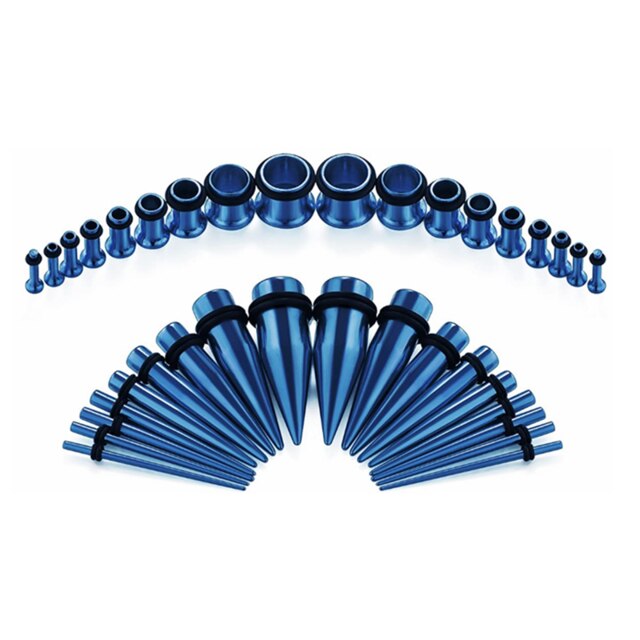 36PCS Ear Gauges Stretching Kit 14-00G Stainless Steel Ear Plugs Tunnels Flesh Tapers Set Stretcher Taper Set Dilataciones Oreja: Blue