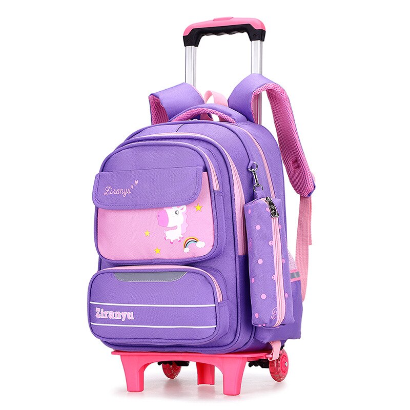 Ziranyu waterdichte afneembare kinderschooltassen met 2/6 wielen, trap kindertrolley, schooltas, boekentassen, jongens- en meisjesrugzak: Dd313002pu