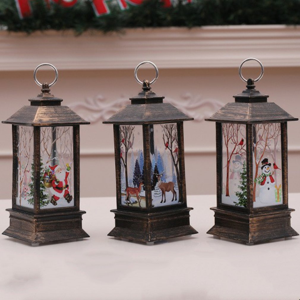 Christmas Lantern Old Man Snowman Elk Retro Hanging Candle Holder Christmas Tree Decoration Christmas Home Decoration