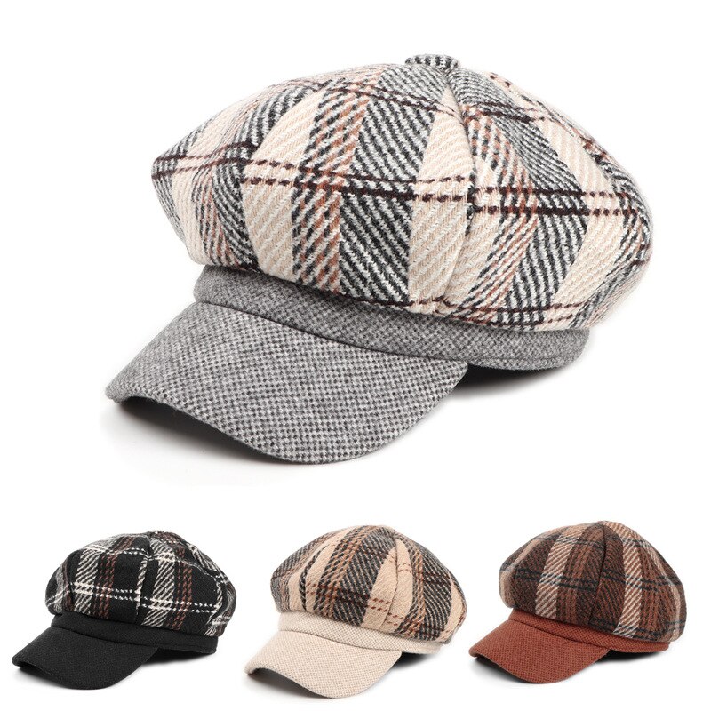 Ldslyjr-Gorra de algodón a cuadros para pintor, gorro de pintor informal con visera octogonal, unisex,