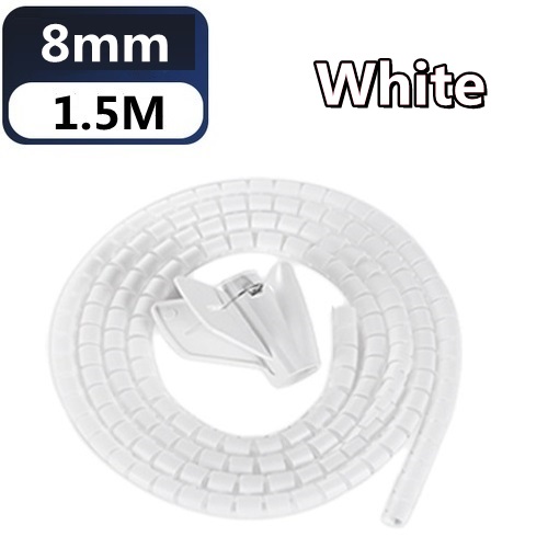 16/10/8 mm Flexible Spiral Cable Wire Protector Cable Organizer Computer Cord Protective Tube Clip Organizer Management Tools: 8mmX1.5m White