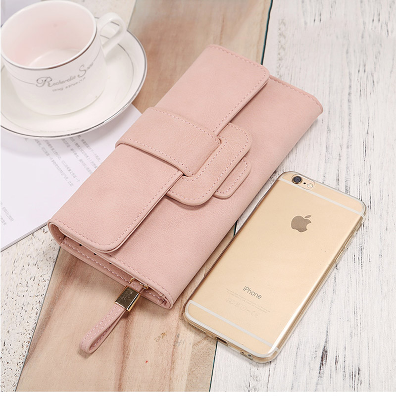 Casual Long Wallet Women Purse Card Holder Clutch Cell Phone Wallet Ladies Retro Matte Leather Hasp Coin Purse Carteira Feminina