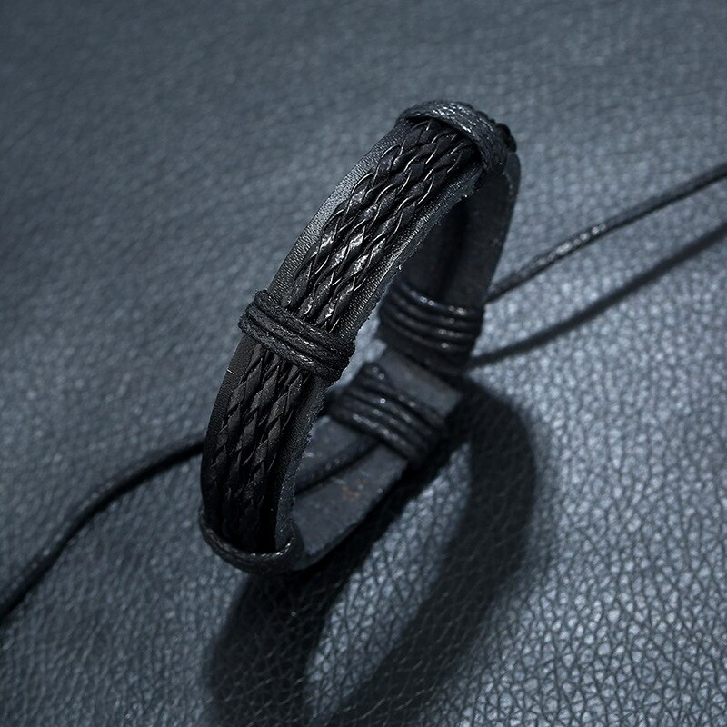 Handgemaakte Gevlochten Mannen Armband Vintage Black Leather Wrap Armbanden Voor Mannelijke Sieraden