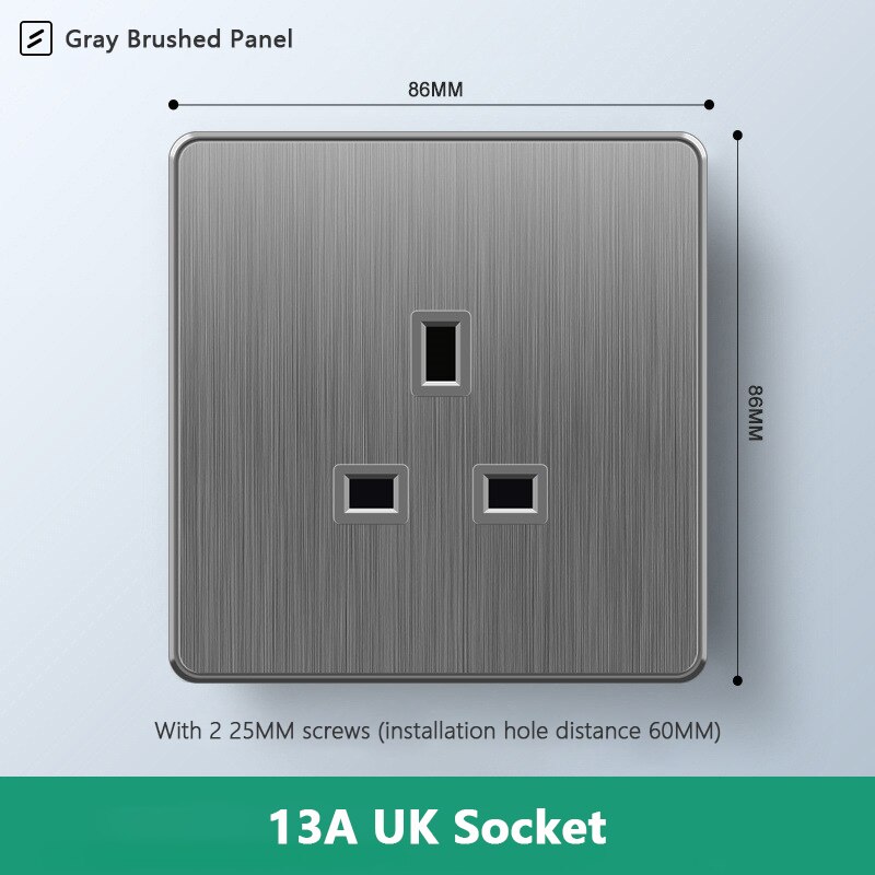 Atlectric Usb Wall Socket Standard Electrical Socketes Gray brushed Panel Multi-function Socket With Switch For Home AC110-250V: 1UK