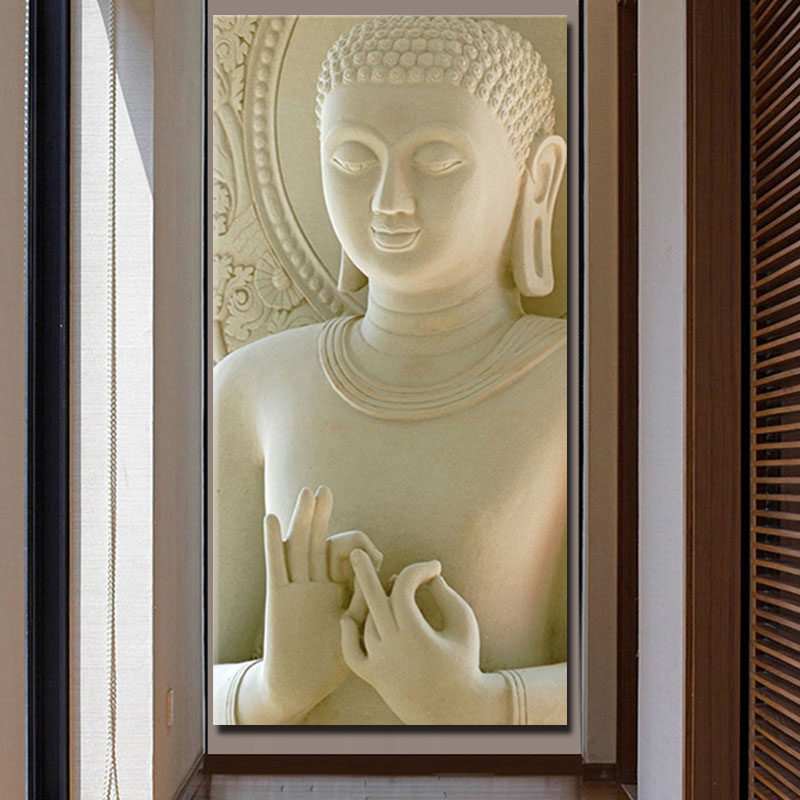 Boeddha Schilderij Gedrukt Op Canvas Verticale Rechthoek Wit Marmer Boeddha Canvas Wall Art Foto voor Hal Decoratieve