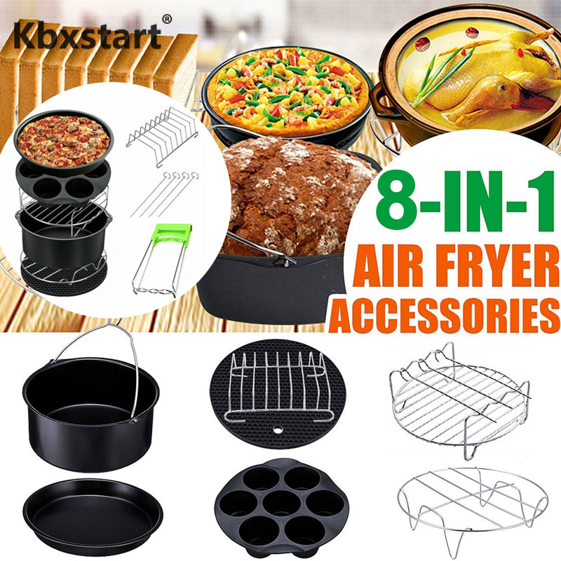 9 Inch 8 Stk/set Friteuse Electrique Phillips Lucht Friteuse Accessoires Set Chips Bakken Pizza Pan Friteuse Universal Fit Voor 5.3-6.8QT