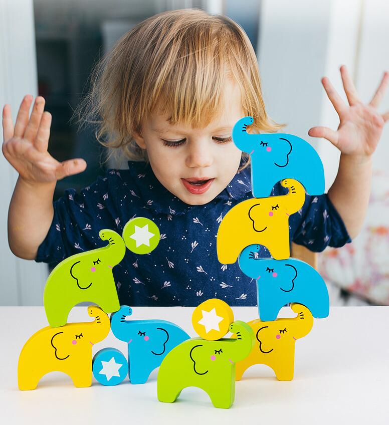 Olifanten stapelblokken houten evenwichtsspel voor kinderen, vroeg leerspeelgoed voor kleuters