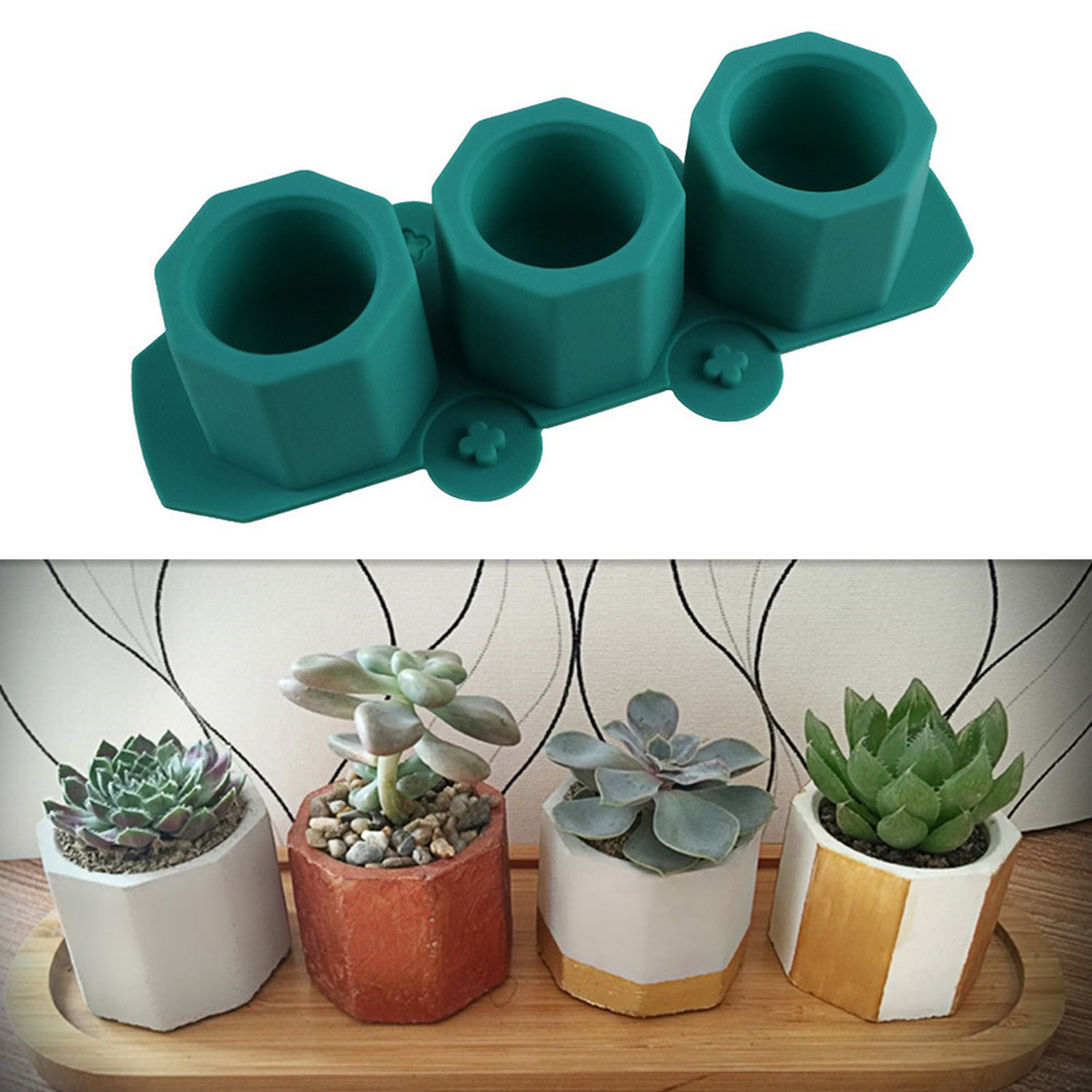 3-Slot Silicone Molds Succulent Plant Flower Pot Moulds for Making Candy Clay Candle Holder DIY Concrete Ceramic Crafts