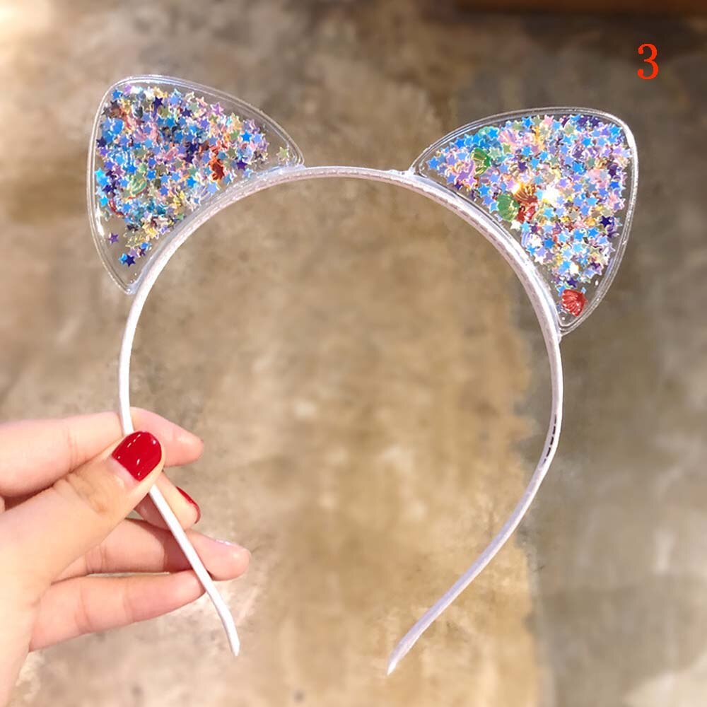 Bandeau oreilles de chat pour petite fille | Accessoires de cheveux de princesse, bandeau à paillettes colorés, bande dessinée pour enfants: 3