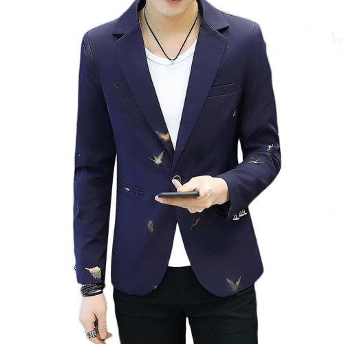 Stylish Jacket Formal One Button Suit Men's Business Blazer Slim Wedding Button Coat Jacket: Navy Blue / XXXL